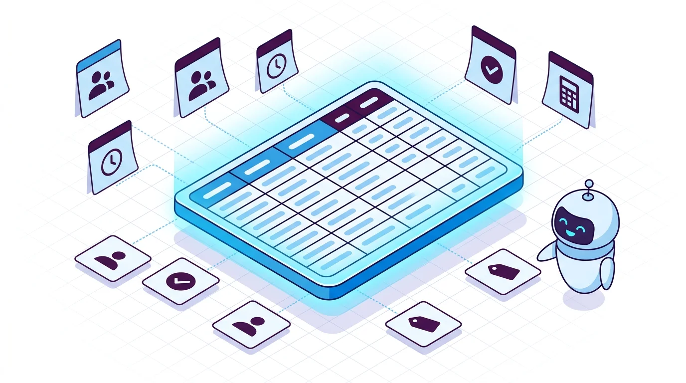 データテーブルに業務文脈の説明書が付与される様子